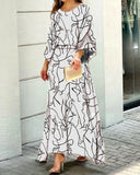 Women's Summer New Loose Print Long-Sleeved Top High Waist Half-Body Large-Size Dress