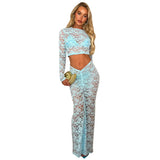 Zingj Women's Wear 2024 See-Through Round Collar, High Waist, Long Sleeve, Fanny Pack Hip Skirt, Two-Set Lace