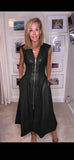 Women's Dress French Dress Retro Sleeveless Leather Zipper Dress Waist Girl