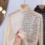 Zingj Soft Very Special Letter Lace Shirt Sexy Perspective Mesh Gauze Spring 2024 New Long-Sleeved T-Shirt