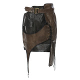 New Personality Irregular Splicing Niche Wear Rope Leather Clothes Two-Piece Skirt
