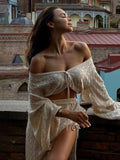 Wears A Solid Color Knitted Hollow Suit Female Senior Sense Sister Horn Sleeve
