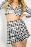 Fashion Women Plaid 2 Piece Set Long Sleeve Jacket Crop Tops Mini Skirt Suit Sexy Ladies Outfits Sets