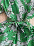 Green/Yellow/Red Printed Midi Dress Vintage V-Neck Short Sleeve High Waist A-Line Casual Vestidos Elegant Female