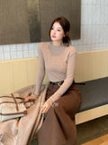 Xixi 2025 New White Label Long-Sleeved Lace High-Neck Knitted Top Sweater Female