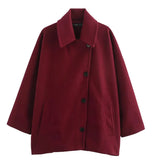 Women's Explosive Single-Dbutton Clasp-Butled Loose Wool Jacket