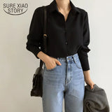 Spring Fashion Women Tops Blouse White Blouse Bottom Shirt Black Korean Chiffon Shirt Office Lady Clothes All-match