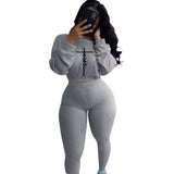Tracksuit For Women Faith Letter Ribbed Knit Two Piece Set Casual 2 Pcs Outfits Long Sleeve Tshirts Pants Suit Matching