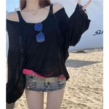 Micro-Permeable Pure Desire Lazy And Relaxed Feeling Thin Bottom Shirt Long-Sleeved T-Shirts Summer Thin Air Conditioning