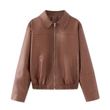 Women's Summer Fashion Temperament Autumn And Winter New Imitation Leather Bomber Jacket