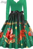 Women Christmas Dress Long Sleeve V Neck Elegant Vinatge Party Costumes Winter New Year Clothing