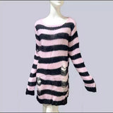 Zingj Version Of The Hollow Hole In The Long Sweater Female Lovers Stripes Loose Color Dark Versatile Knit Niche-Outfit