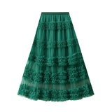 Heavy Industry Lace Cake Skirt Long Skirt Sweet Wind High Waist Wood Ear Net Yarn Skirt