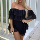 Spot 2025 Summer New One-Word Shoulder Sleeveless Flounce Sexy Mini Chiffon