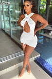 Sexy Ruched Night Party Dress 2023 Club Outfits for Women Cut Out Cross Halter Backless Summer Cute Mini Bodycon