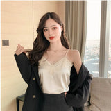 Summer Satin Crop Top Women Camis Roupas Silk Off White Lace Tops Female Camisole Black Halter T-shirts Basic Woman
