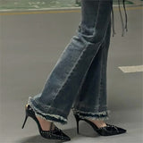 Women 2025 Summer New Black Pointed Side Empty T Words With Sexy Fine And Shallow Sandals