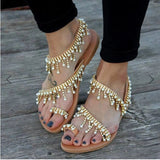 Bohemian Sandals Women's Flat Bottom Large Women's Shoes Water Drill Jacket Beach Roman
