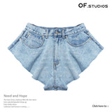 New Station Modeling Lotus Leaves Under The Broad Legs Denim Shorts Hot Pants Prosthetic Skirt