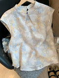 Chinese Collar Buckle Embroidered Jahua Sleeveless Shirt Women 2025 New Zen Age Reduction Chic Vest