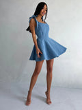 Feeling Autumn And Winter Dress Blue Fish Bone Waist Sexy Hottie Cowboy Vest Dress Autumn