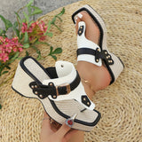Slope And Thick-Bottom Metal Buckle Rivet One-Word Sandals 2025 Summer Beach Women's