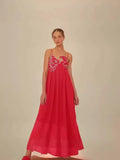 Sensense Fish-Shaped Three-Dimensional Embroidered Chest Pressure Folded Red Sling Dress 2025 New Spring And