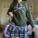 Vintage Skull Graphic Zip Up HoodieOutfit