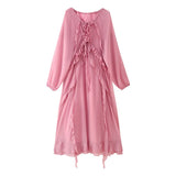 Summer 2025 With Folded Lotus Edge V-Neck Long-Sleeved