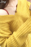 Women Sweater Autumn Winter Knitted Jumper Sweaters Casual Loose Long Sleeve V neck Soft Pullovers female