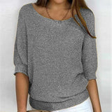New Solid Color Round Knit Shirt Women Commuting Elegant Seven-Sleeve Top Air-Conditioning
