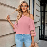 And Summer 2025 New Women's Fashion Casual Solid Color Metal Button One-Shoulder Top