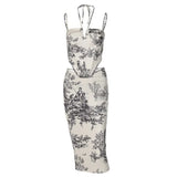Zingj Vintage Style Slim Print Skirt Two-Piece Fashion Suit