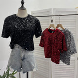 Lidg Short-Sleeved T-Shirt Woman 2025 Spring Dresses Loose Lime Bling Blouse