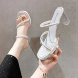 Women's Summer High Heel New 2025 Fish Mouth Waterproof Table Thick-Soled Cool Slippers Women's Coarse Heel Heel Fashion