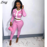 Patchwork Two 2 Piece Set for Women Vintage Fitness Outfits Crop Jacket + Pants Set Streetwear