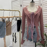 Shooting Pure Lust Style Set Hanging Neck Lace Hollow Sling Sling Vest + Short Lotus Leaf Side Shirt