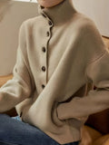 And Winter Women's Clothing Pure Color Leisure Single Row Buckle Collar Long-Sleeved Knitted Cardigan Women Elegant And