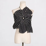 Zingj New Spring / Summer Sexy Pearl Inlaid Three-Dimensional Flower Splicing Design Sense Hang Neck To Wipe Chest Belt Jacket