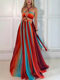 Women's Clothing Holiday Beach Open-Fork Dress Sleeveless Wrapped Breast Print Women