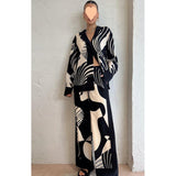 Zingj New Fashion Graffiti Casual Temperament Print Loose Wide-Leg Pants Suit-Outfit