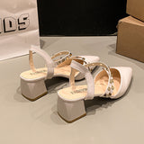 Bag Head Sandals Women's Coarse Heel 2025 Spring And Summer New Willow Roman Fashion Lacquered Leather Tip Bee Slope And