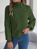 2025 Casual Solid Color Button Stung High-Collar Lantern Sleeve Sweater Women's