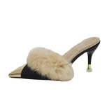 High And Slippers Women Wear Velvet New Pointed Half-Tug Korean Version Of The Tip Tip And High Heel