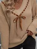 Autumn And Winter Women's Sweater V-Neck Bow Tie With A Hundred Sets Of Clothes On The