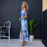 Spring And Summer New Slanted Shoulder Printing Elastic Force Of Rib Dress INS Casual Dress