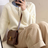 Zingj Waxy Gray Round Neck Sweater Knit Cardigan Coat Women's New Autumn And Winter With A Short Zipper Small Jacket-Outfit