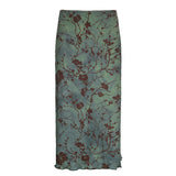 Vintage Crumbat Splicing Half-Body Skirt Holiday High-Waisted Thin A-Shaped Skirt New Mid-Long