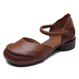 Leather Hollow Sandals Women's Flat Summer New Retro Art Leisure Single Shoes Breathable Shallow Mother