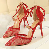 Shoes Woman Pumps Mesh Lace High Heels Sexy Party Shoes Hollow Out Cross Straps Women Sandals Stiletto Heels Women